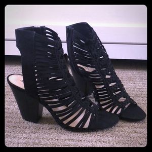 Black Heeled Cage Sandal